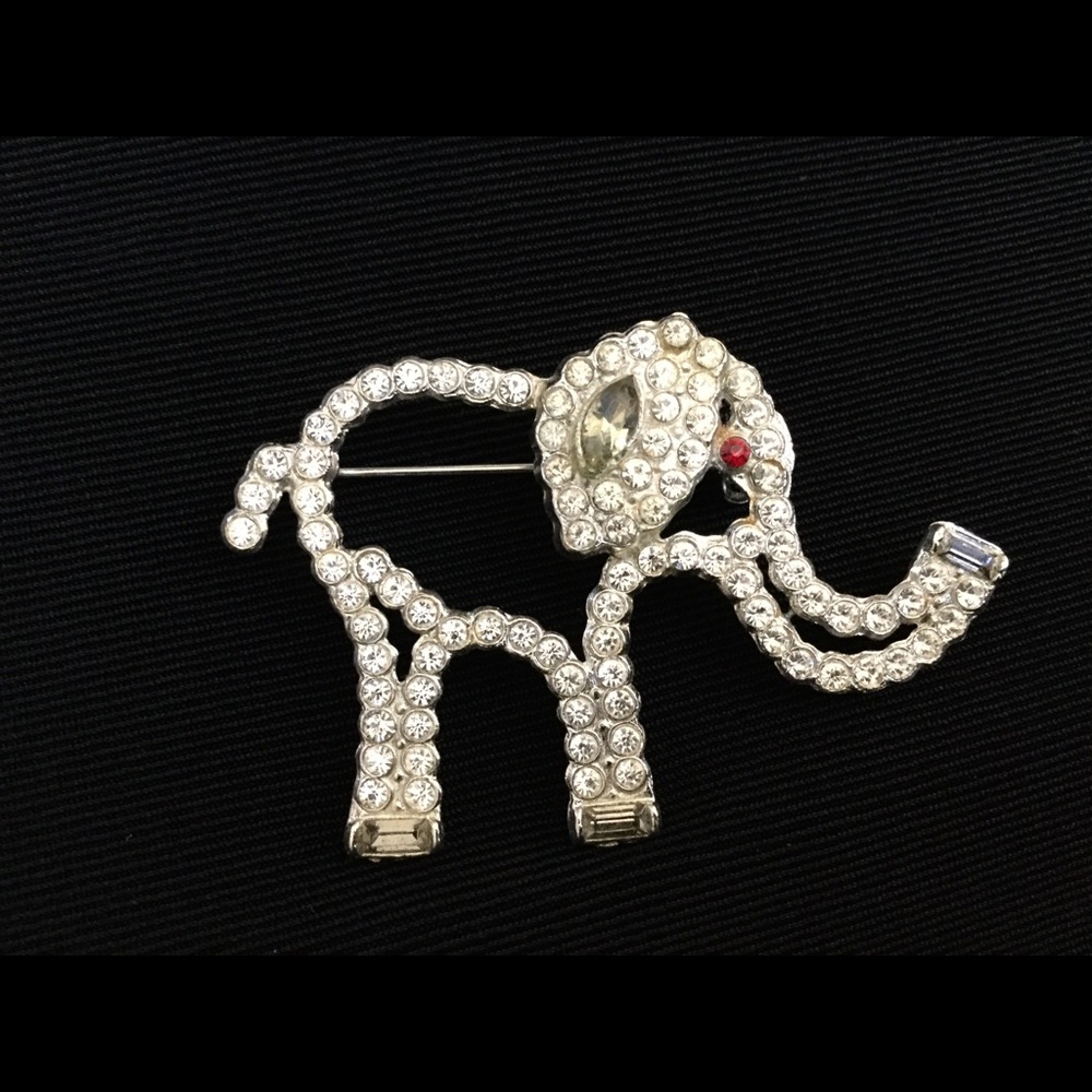 Vintage Rhinestone Elephant Brooch Rare